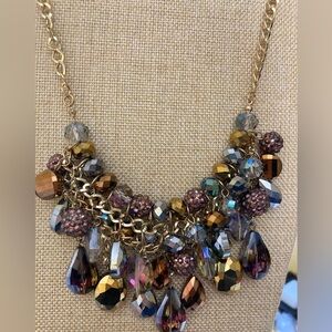Cluster of Crystals &‎ Beads Dangle Bib Mesh Necklace